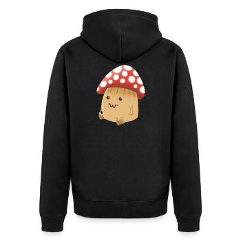Hand Drawn cute Capped Mushroom Man - Unisex Premium Organic Zip Hoodie - black - Back - Nico (187cm)