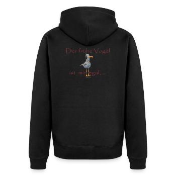 Der frühe Vogel - Unisex Premium Bio Zip Hoodie - Schwarz - Hinten - Nico (187cm)