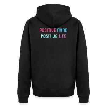 POSITIVER GEIST, POSITIVES LEBEN - Unisex Premium Bio Zip Hoodie - Schwarz - Hinten - Nico (187cm)