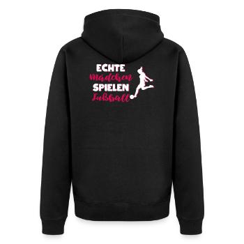 Echte mädchen spielen fußball Sport Trainer - Unisex Premium Bio Zip Hoodie - Schwarz - Hinten - Nico (187cm)