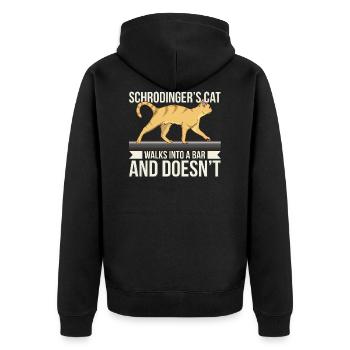 Funny Science Pun Schrodinger's Cat Goes in - Unisex Premium Organic Zip Hoodie - black - Back - Nico (187cm)