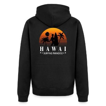 Surfing Paradise Hawai - Unisex Premium Bio Zip Hoodie - Schwarz - Hinten - Nico (187cm)