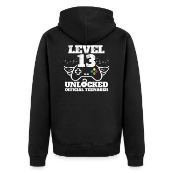 Offizielle Teenager Geburtstag Level 13 entsperrt - Unisex Premium Bio Zip Hoodie - Schwarz - Hinten - Nico (187cm)