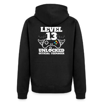 Offizielle Teenager Geburtstag Level 13 entsperrt - Unisex Premium Bio Zip Hoodie - Schwarz - Hinten - Nico (187cm)