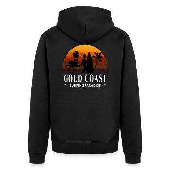 Surfing Paradise Gold Coast - Unisex Premium Bio Zip Hoodie - Schwarz - Hinten - Nico (187cm)