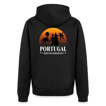 Surfing Paradise Portugal - Unisex Premium Bio Zip Hoodie - Schwarz - Hinten - Nico (187cm)