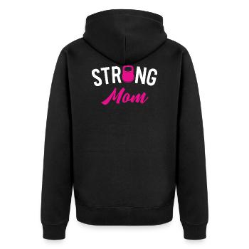 Kettlebell Street Workout Gewichtheben Strong Mom - Unisex Premium Bio Zip Hoodie - Schwarz - Hinten - Nico (187cm)