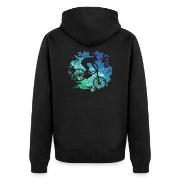 Downhill Mountainbiker MTB - Unisex Premium Bio Zip Hoodie - Schwarz - Hinten - Nico (187cm)