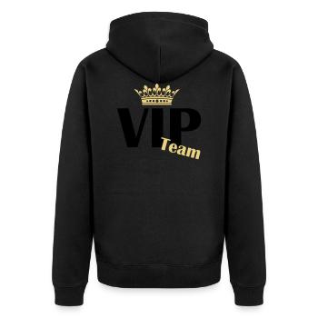 vip team - Unisex Premium Bio Zip Hoodie - Schwarz - Hinten - Nico (187cm)