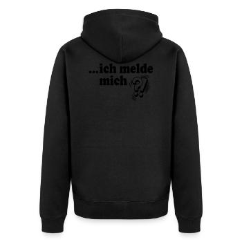Ich melde mich Ich rufe an Vielleicht - Unisex Premium Bio Zip Hoodie - Schwarz - Hinten - Nico (187cm)