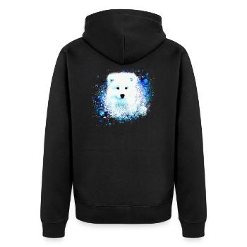 Samojede, Chien, Aquarelle,Peinture, bleu - Veste à capuche bio Premium Unisexe - noir - Dos - Nico (187cm)