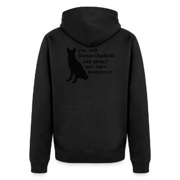 Ja, unsere Deutschen Schäferhunde sind - Unisex Premium Bio Zip Hoodie - Schwarz - Hinten - Nico (187cm)