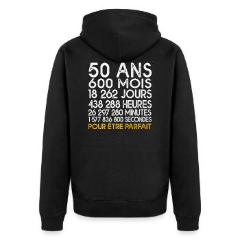 anniversaire 50 ans compteur cadeau 50 ans humour - Veste à capuche bio Premium Unisexe - noir - Dos - Nico (187cm)