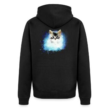 katze ,illustration ,blau ,Aquarell, kätzchen - Unisex Premium Bio Zip Hoodie - Schwarz - Hinten - Nico (187cm)