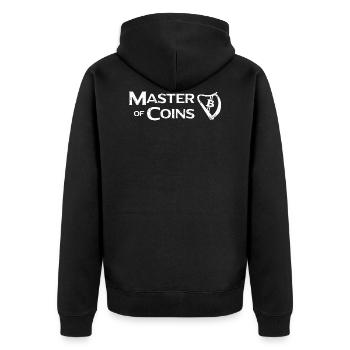 Kryptowährung Finanzen Master Bitcoin Fantasy - Unisex Premium Bio Zip Hoodie - Schwarz - Hinten - Nico (187cm)