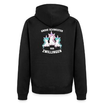 Große Schwester von Zwillingen Schwangerschaft - Unisex Premium Bio Zip Hoodie - Schwarz - Hinten - Nico (187cm)