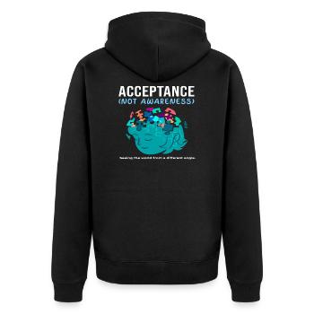 Acceptance Not Awareness - Autism - Unisex Premium Organic Zip Hoodie - black - Back - Nico (187cm)