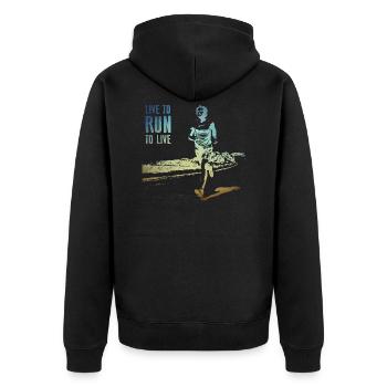 Run - Unisex Premium Organic Zip Hoodie - black - Back - Nico (187cm)