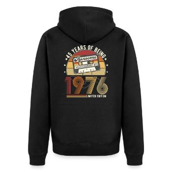 Né en 1976 45e anniversaire rétro - Veste à capuche bio Premium Unisexe - noir - Dos - Nico (187cm)