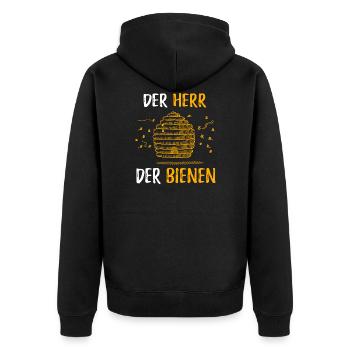 Der herr der bienen Geschenk Imker Honig Spruch - Unisex Premium Bio Zip Hoodie - Schwarz - Hinten - Nico (187cm)