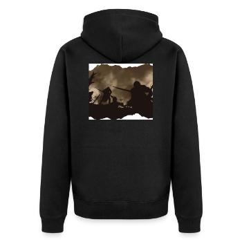 Krieg - Unisex Premium Bio Zip Hoodie - Schwarz - Hinten - Nico (187cm)