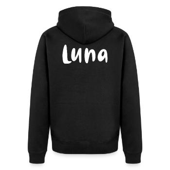 Name, Schrift,weiss,luna - Unisex Premium Bio Zip Hoodie - Schwarz - Hinten - Nico (187cm)