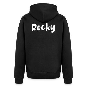 Name, Schrift,weiss,rocky - Unisex Premium Bio Zip Hoodie - Schwarz - Hinten - Nico (187cm)