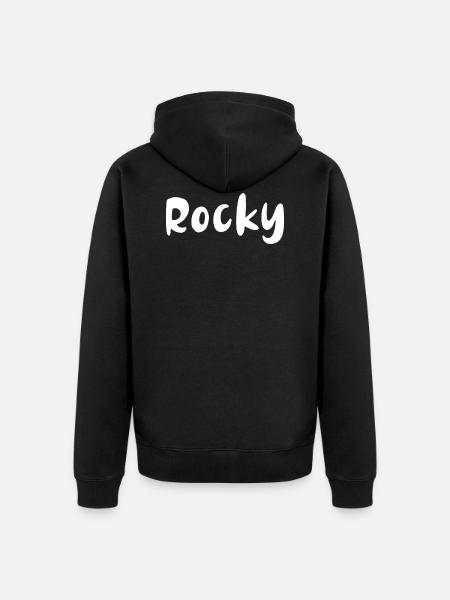 Name, font,white,rocky - Unisex Premium Organic Zip Hoodie - black