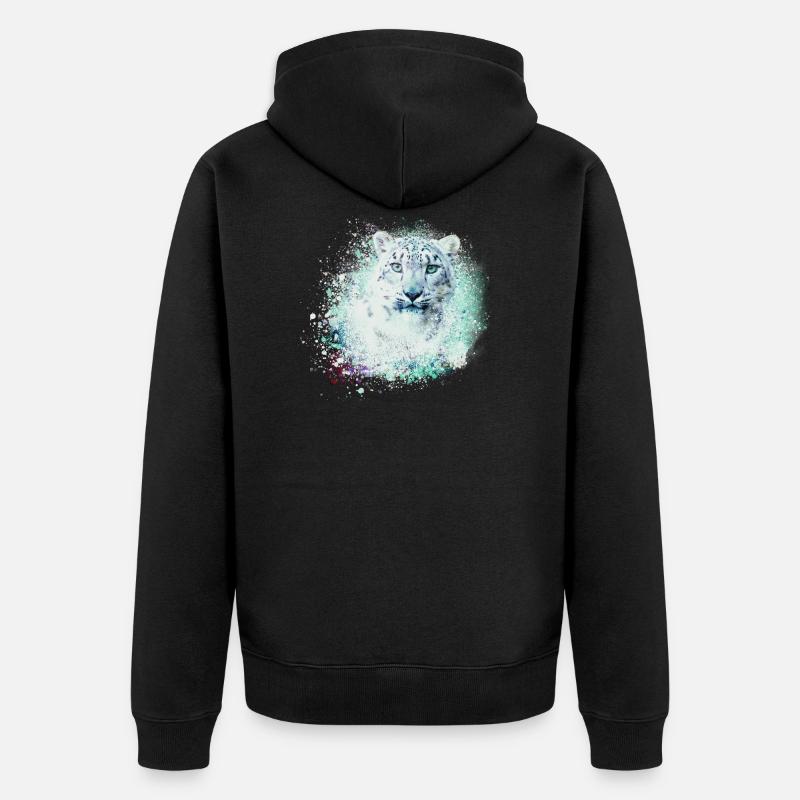 léopard de neige,chat,léopard,vert,chat sauvage - Veste à capuche bio Premium Unisexe - noir