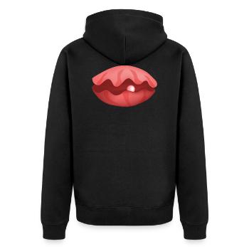 Pearl Shell - Perle Muschel - Unisex Premium Bio Zip Hoodie - Schwarz - Hinten - Nico (187cm)