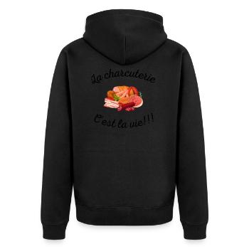 la charcuterie c'est la vie!!! - Veste à capuche bio Premium Unisexe - noir - Dos - Nico (187cm)