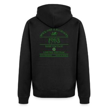 A Welsh Legend 1963 - Unisex Premium Organic Zip Hoodie - black - Back - Nico (187cm)