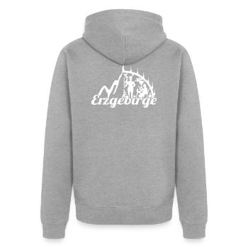 Erzgebirge Heimat Natur Holzkunst - Unisex Premium Bio Zip Hoodie - Grau meliert - Hinten - Nico (187cm)