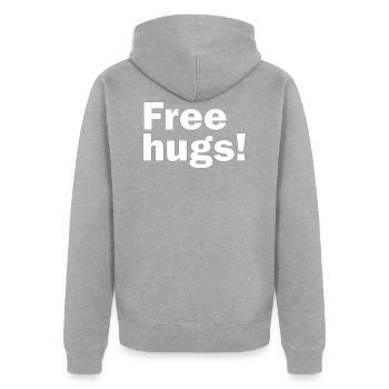 Free hugs - Unisex Premium Organic Zip Hoodie - heather grey - Back - Nico (187cm)