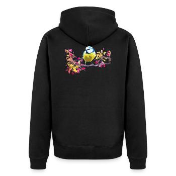 Blaue Vogel-Zeichnung und realistische Blaue Zeichnung - Unisex Premium Bio Zip Hoodie - Schwarz - Hinten - Nico (187cm)