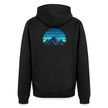 Blaue Berge Abstrakt - Unisex Premium Bio Zip Hoodie - Schwarz - Hinten - Nico (187cm)