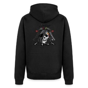 Skull with welding helmet and welding torch - Unisex Premium Organic Zip Hoodie - black - Back - Nico (187cm)