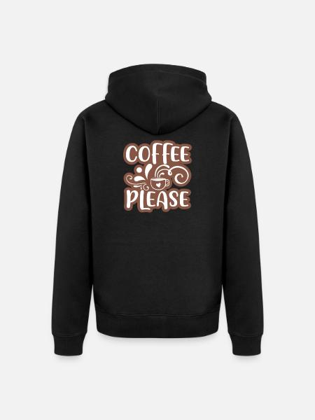 Kaffe venligst klistermærke Design 01 - Premium økologisk unisex-hættejakke - sort