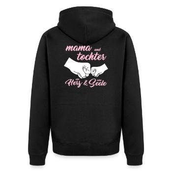 Mama und Tochter ein Herz & eine Seele Spruch - Unisex Premium Bio Zip Hoodie - Schwarz - Hinten - Nico (187cm)