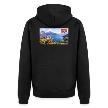 Spiez, Suisse. - Veste à capuche bio Premium Unisexe - noir - Dos - Nico (187cm)