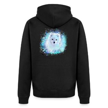 blau ,polarfuchs, fuchs, weiss ,aquarell ,malerei - Unisex Premium Bio Zip Hoodie - Schwarz - Hinten - Nico (187cm)
