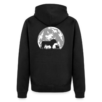 lion and his lion cub in front of full moon - nature - Unisex Premium Organic Zip Hoodie - black - Back - Nico (187cm)