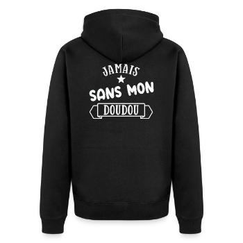 Jamais sans mon doudou cadeau humour bébé - Veste à capuche bio Premium Unisexe - noir - Dos - Nico (187cm)