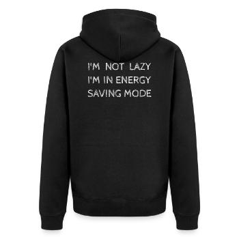 Ich bin nicht faul Ich bin im Energiesparmodus - Unisex Premium Bio Zip Hoodie - Schwarz - Hinten - Nico (187cm)