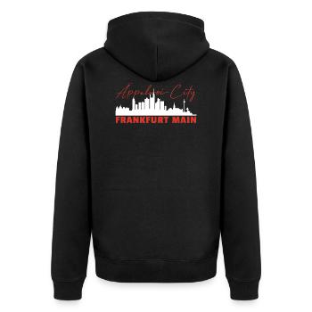 Frankfurt am Main Äppelwoi City - Unisex Premium Bio Zip Hoodie - Schwarz - Hinten - Nico (187cm)