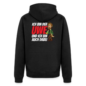 Ich bin der Uwe und bin auch dabei - Unisex Premium Bio Zip Hoodie - Schwarz - Hinten - Nico (187cm)
