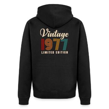 JAHRGANG 1977. 44. GEBURTSTAG - Unisex Premium Bio Zip Hoodie - Schwarz - Hinten - Nico (187cm)