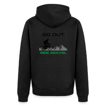Ride Gravel - Unisex Premium Organic Zip Hoodie - black - Back - Nico (187cm)