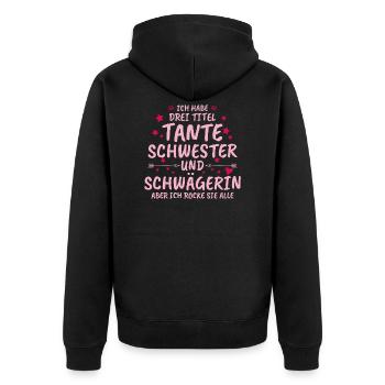 Tante schwester Geschenk Kinder Schwangerschaft - Unisex Premium Bio Zip Hoodie - Schwarz - Hinten - Nico (187cm)