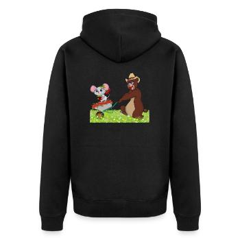 Lustiger Bär mit Maus auf einer Schubkarre - Unisex Premium Bio Zip Hoodie - Schwarz - Hinten - Nico (187cm)
